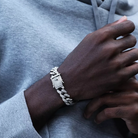 Luxury Silver Diamond Cuban Link Bracelet - Picture 4 of 4